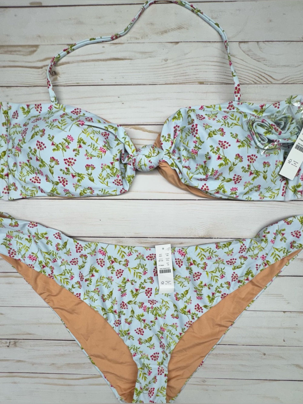 J. Crew Knot Bandeau Bikini Top & Curved-waist Bikini Bottom Swimwear 2pc. Set